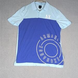 Armani Exchange Polo Shirt Mens Medium Blue Short Sleeve Performance Polo